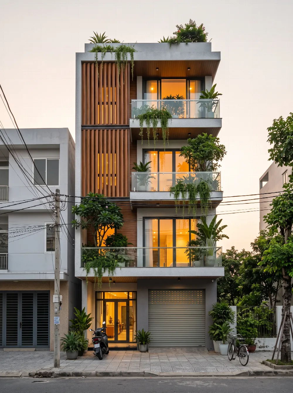 Mặt tiền nhà phố 4 tầng — Render kiến trúc