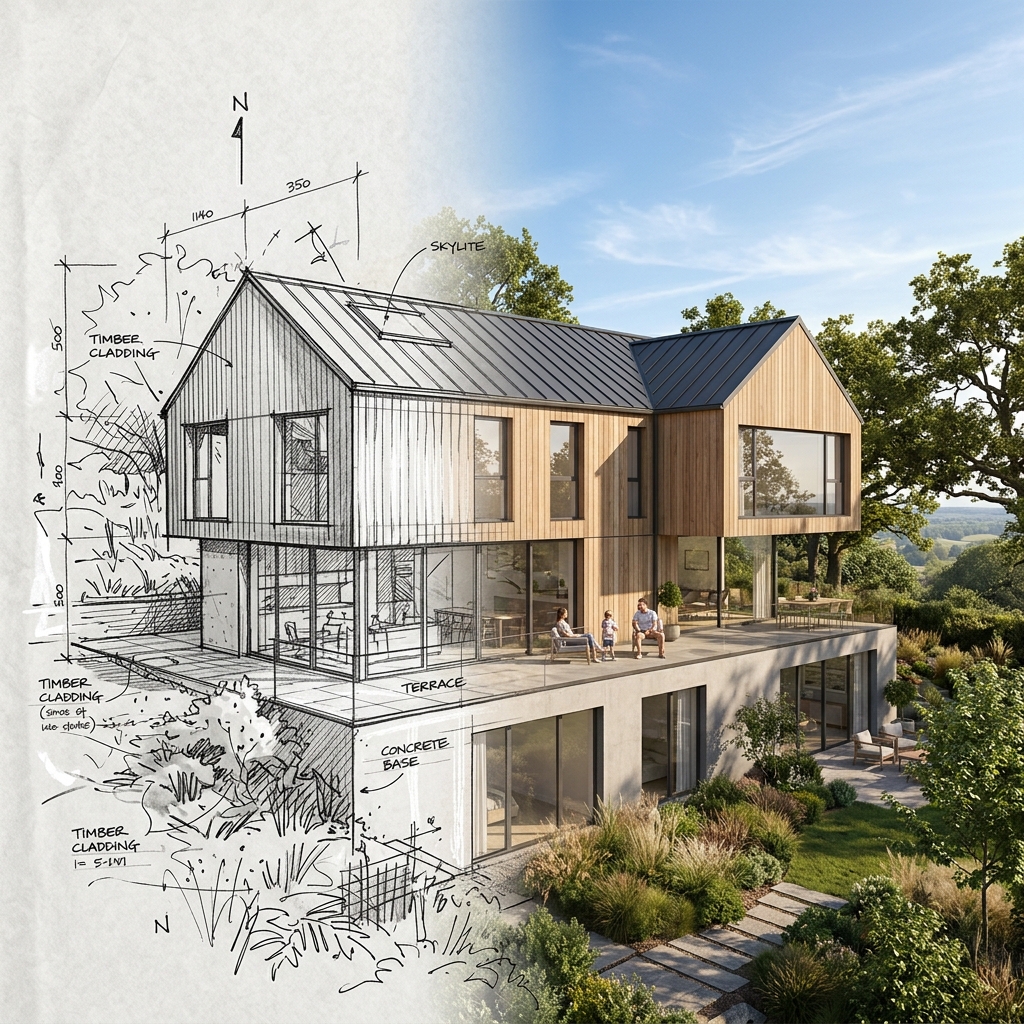 Render kiến trúc bằng AI từ sketch